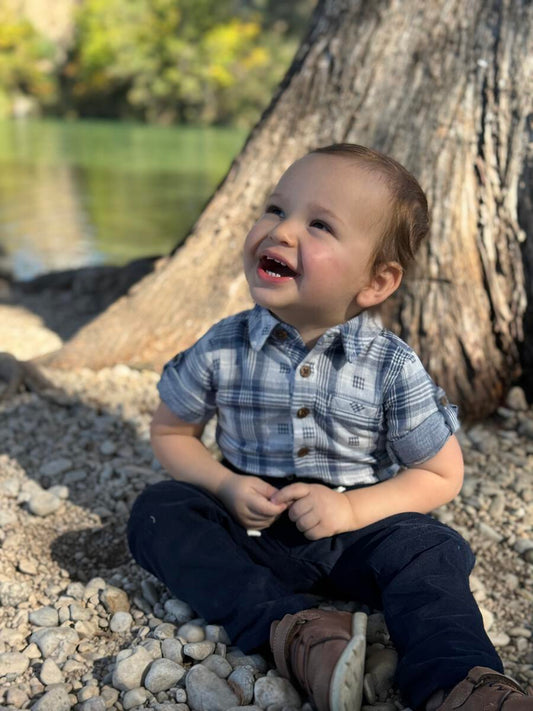 Jasper Woven Onesie - Blue Plaid