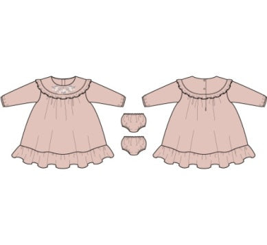 J&J - Embroidered LS Dress - Pink