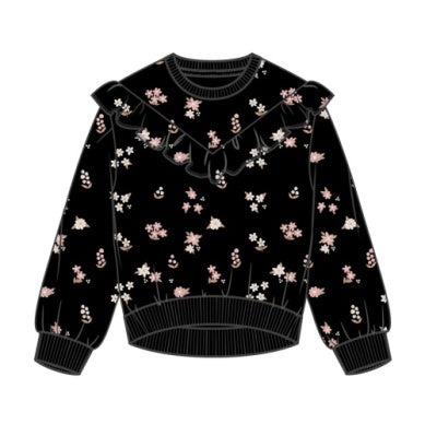MTL Frill Crew Neck - Black Floral