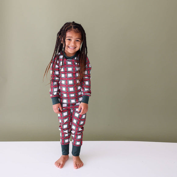 Lola & Taylor - White Tartan Kids 2pc Pajama Set
