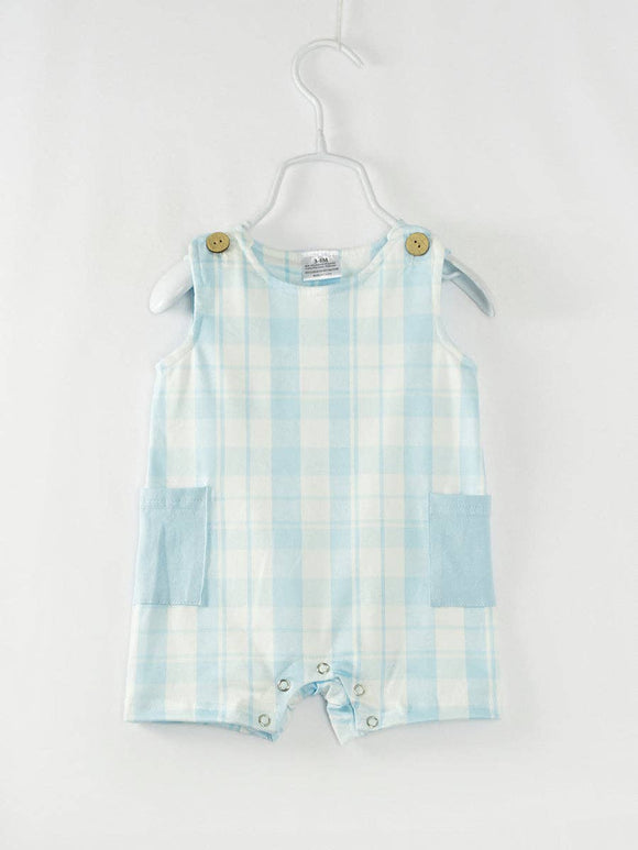 Ice Blue Gingham Romper with Pockets