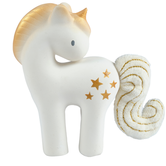 Tikiri Toys LLC - Shining Stars Unicorn Nat. Rubber Rattle with Crinkle Wings