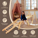 4in1 Montessori Climbing Frame Set: Triangle Ladder + Arch/Rocker + Slide Board/Ramp + Netting rope