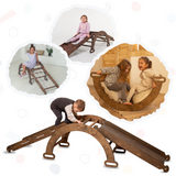 3in1 Montessori Climbing Frame Set: Wooden Arch + Slide Board + Climbing Net - Chocolate