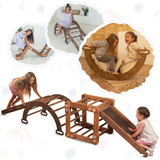4in1 Montessori Climbing Set: Snake Ladder + Arch/Rocker + Slide Board/Ramp + Climbing Net - Chocolate