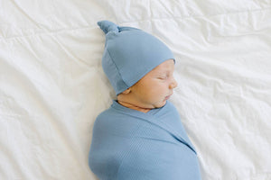 love + wild - Bamboo Swaddle Blanket - Blue Ribbed