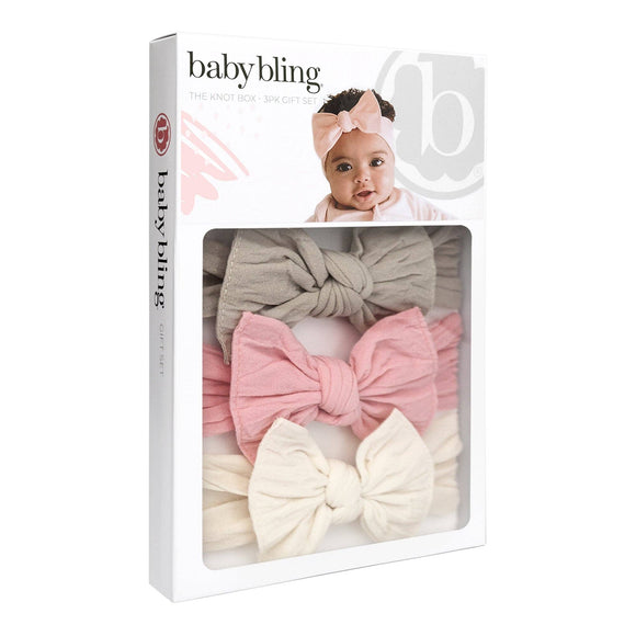 Baby Bling Bows - 3PK BOX KNOT SET: mushroom+zinnia+oatmeal