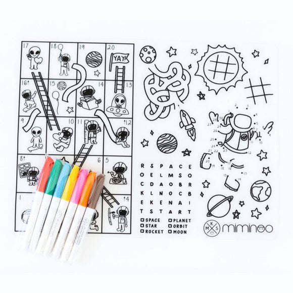 Miminoo - Silicone Reusable Coloring Tablemat for Kids - Space Games