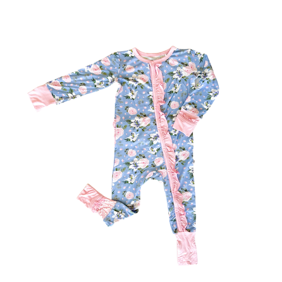 Laree + Co. - Lillian Floral Bamboo Convertible Snap Footie