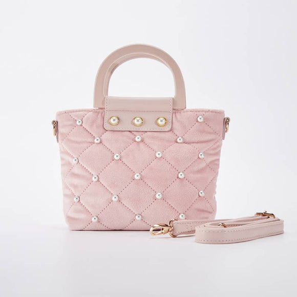 Pearls Quilted Velvet Bag - Pink