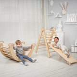3in1 Montessori Climbing Set: Triangle Ladder + Wooden Arch + Slide Board – Beige NEW