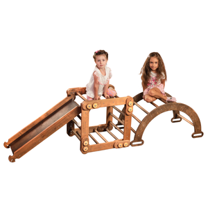 3in1 Montessori Climbing Set: Snake Ladder + Arch/Rocker + Slide Board/Ramp – Chocolate