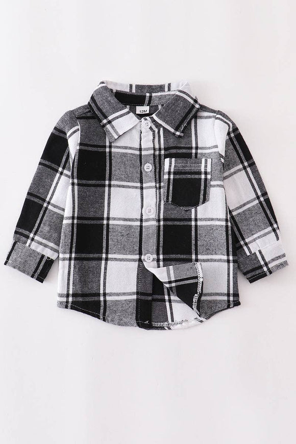 Honeydew - Black plaid boy button down shirt
