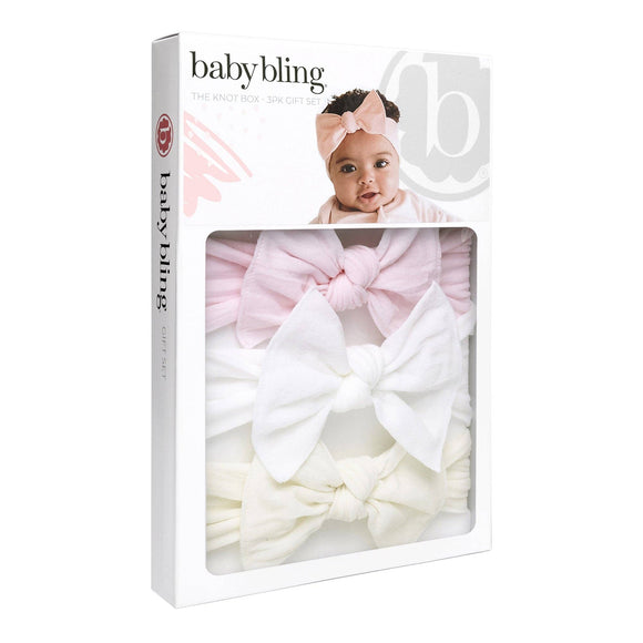 Baby Bling Bows - 3PK BOX KNOT SET: pink+white+ivory