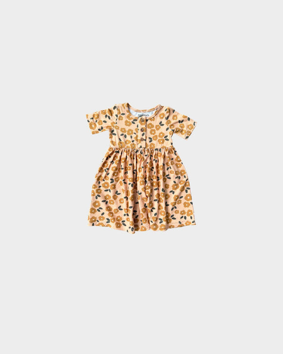 Shortsleeve Henley Dress - Gold Floral