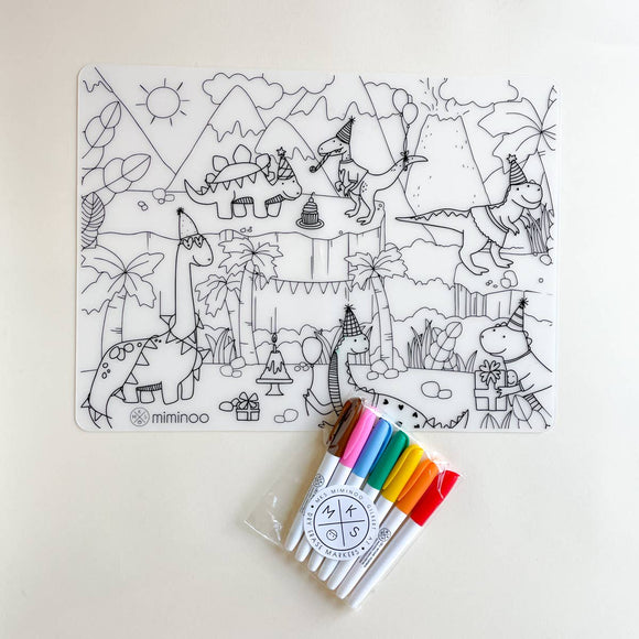 Silicone Reusable Coloring Tablemat for Kids - Dinosaurs